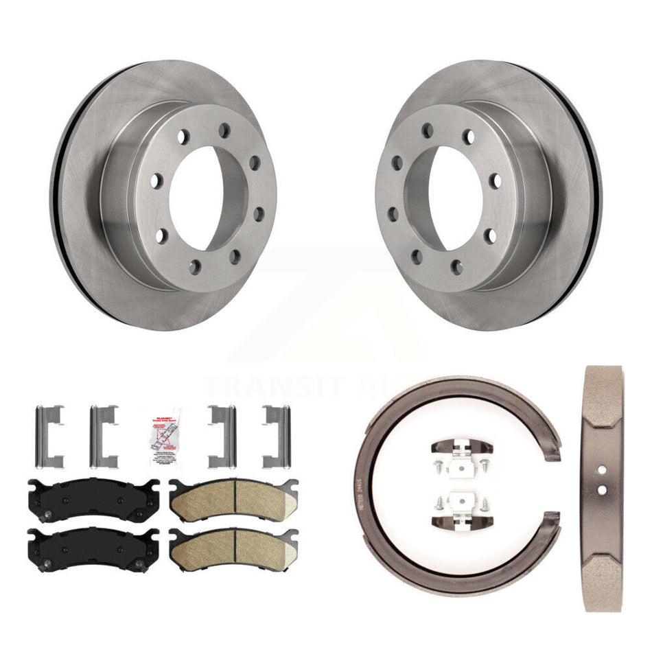 Rear Disc Rotors Ceramic Pads And Parking Brake Shoes Kit For GMC Sierra 2500 Yukon XL K8A-108262