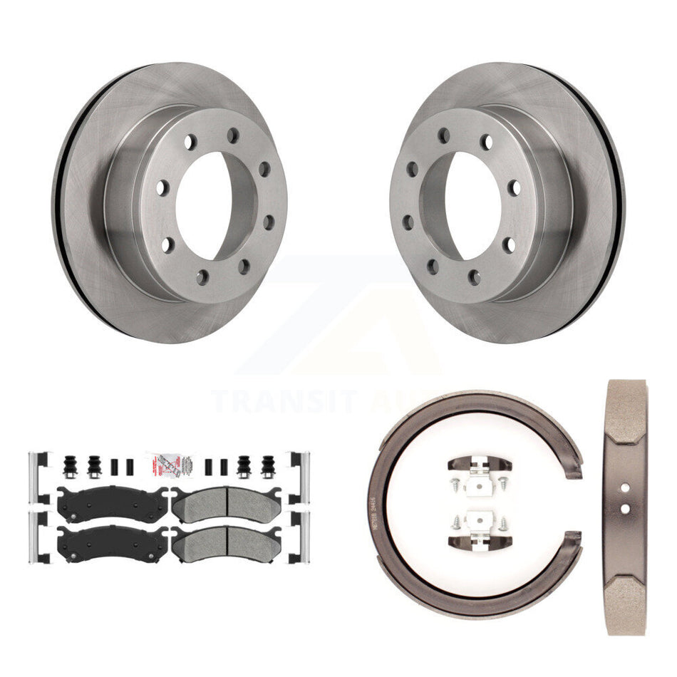 Rear Disc Rotors Semi-Metallic Pads Parking Brake Shoes Kit For GMC Sierra 2500 Yukon XL K8A-108264