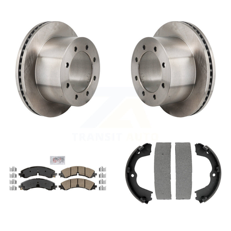 Rear Disc Rotors Ceramic Pads & Parking Brake Shoes Kit For GMC Sierra 3500 HD Chevrolet K8A-108269