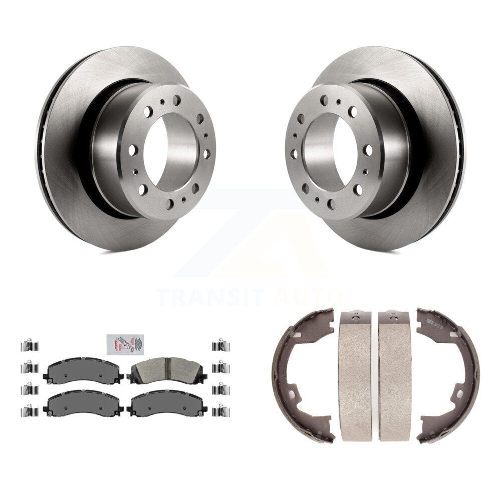 Rear Disc Rotors Semi-Metallic Pads And Parking Brake Shoes Kit For Ram 2500 3500 K8A-108282