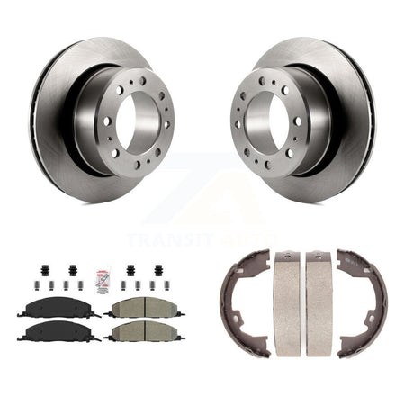 Rear Disc Rotors Semi-Metallic Pads Parking Brake Shoes Kit For Ram 3500 2500 1500 Dodge K8A-108294