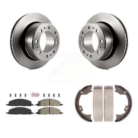 Rear Disc Rotors Semi-Metallic Pads Parking Brake Shoes Kit For Ram 3500 2500 1500 Dodge K8A-108295