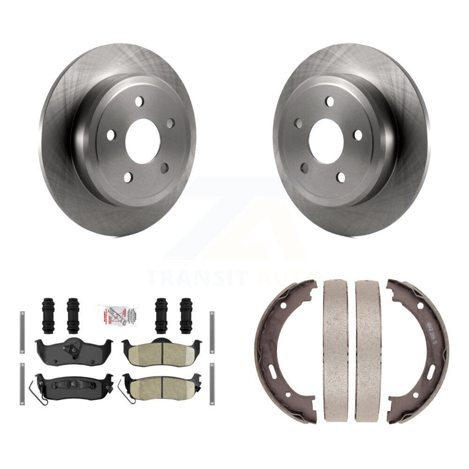Rear Disc Rotors Ceramic Pads & Parking Brake Shoes Kit For Jeep Grand Cherokee Commander K8A-108309
