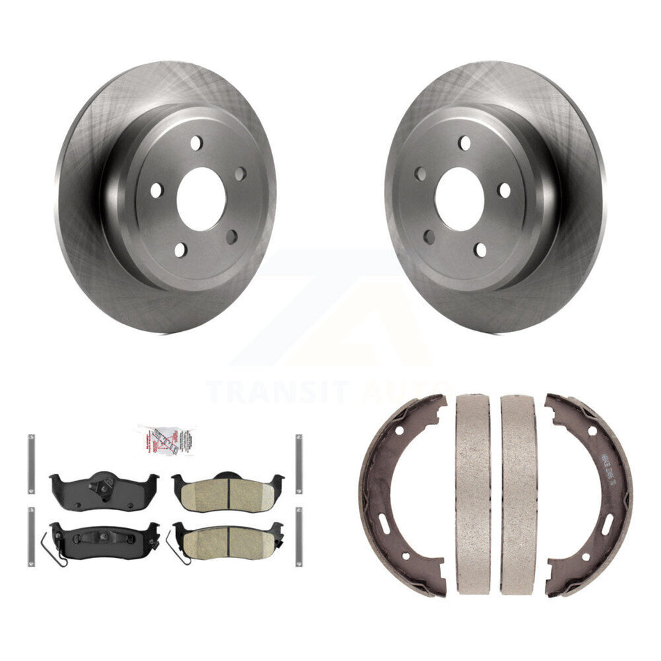 Rear Disc Rotors Ceramic Pads & Parking Brake Shoes Kit For Jeep Grand Cherokee Commander K8A-108310