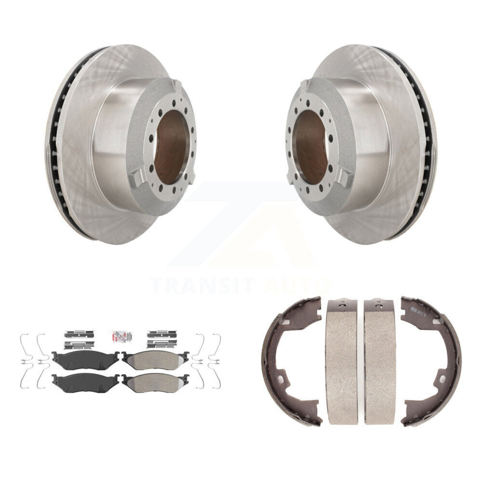 Rear Disc Rotors Semi-Metallic Pads Parking Shoes Kit For Ford F-450 Super Duty IC LCF AE K8A-108314