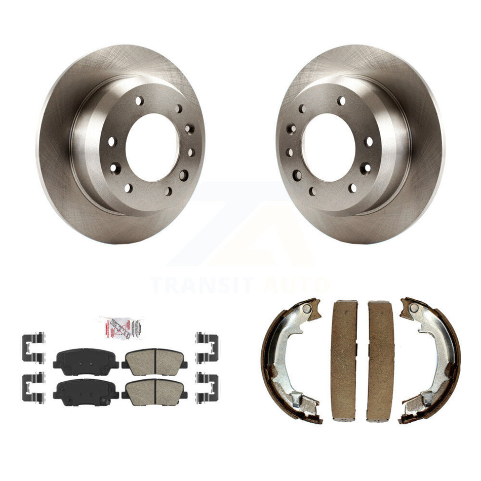 Rear Disc Rotors Ceramic Pads & Parking Brake Shoes Kit For Kia Sedona Hyundai Entourage K8A-108349