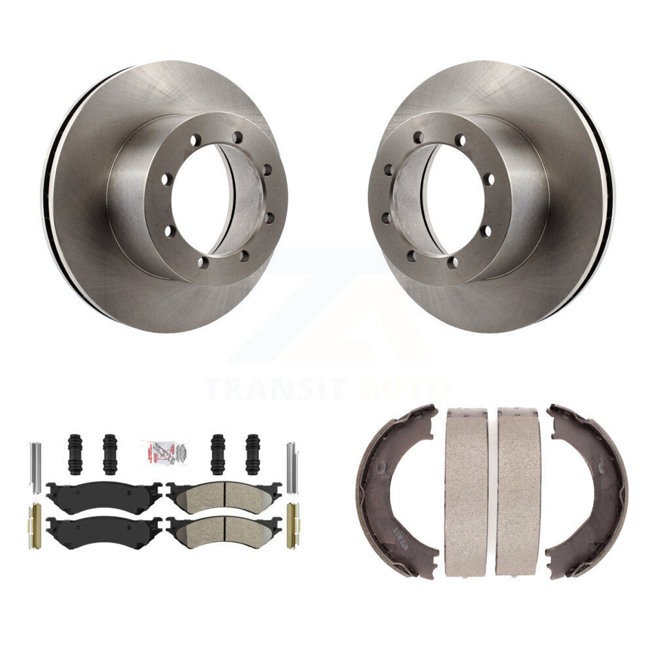 Rear Disc Rotors Semi-Metallic Pads And Parking Brake Shoes Kit For Ford E-350 Super Duty K8A-108367