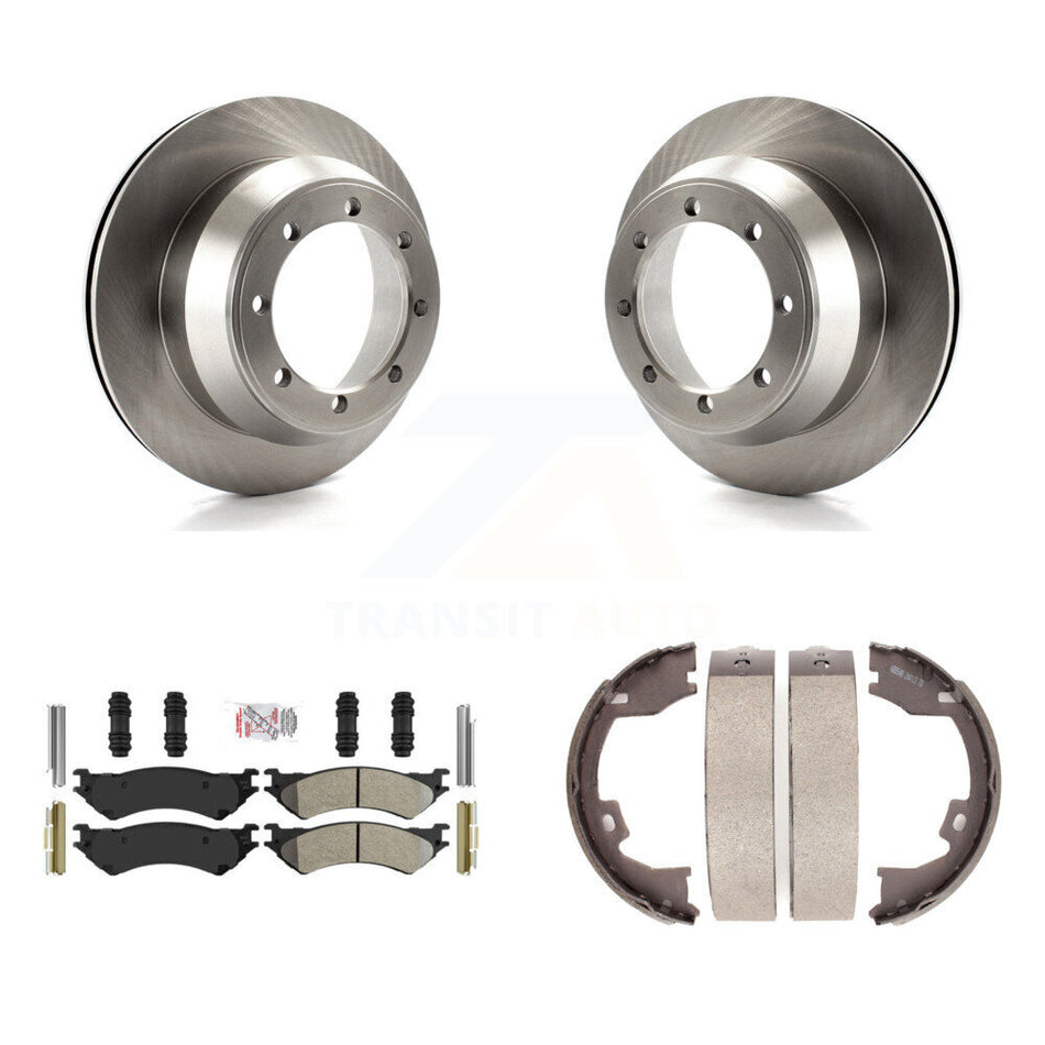 Rear Disc Rotors Semi-Metallic Pads And Parking Brake Shoes Kit For Ford E-350 Super Duty K8A-108374