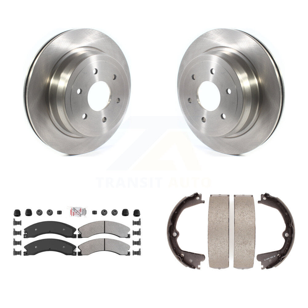Rear Disc Rotors Semi-Metallic Pads Parking Brake Shoes Kit For 2016-2019 Nissan TITAN XD K8A-108380