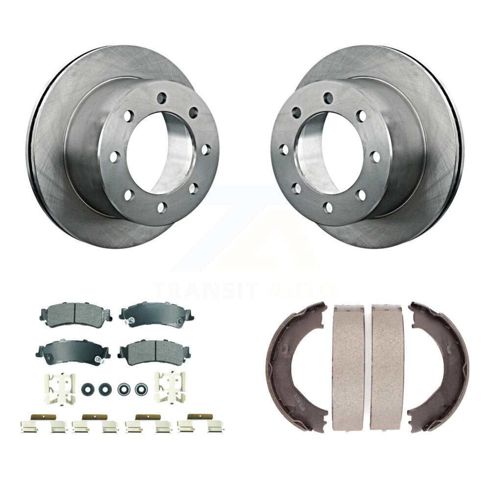 Rear Disc Rotors Semi-Metallic Pads And Parking Brake Shoes Kit For 2001 GMC Sierra 3500 K8A-108430