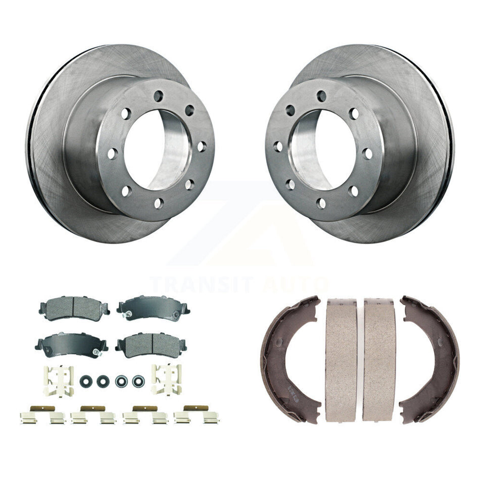 Rear Disc Rotors Semi-Metallic Pads And Parking Brake Shoes Kit For 2001 GMC Sierra 3500 K8A-108430