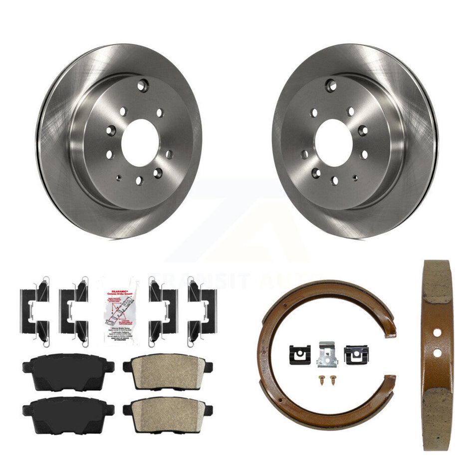 Rear Disc Rotors Ceramic Pads And Parking Shoes Kit For Ford Edge Mazda CX-7 Lincoln MKX K8A-108446