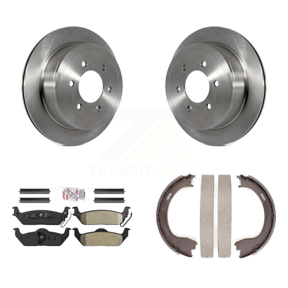 Rear Disc Rotors Semi-Metallic Pads & Parking Shoes Kit For Ford F-150 With 6 Lug Wheels K8A-108495