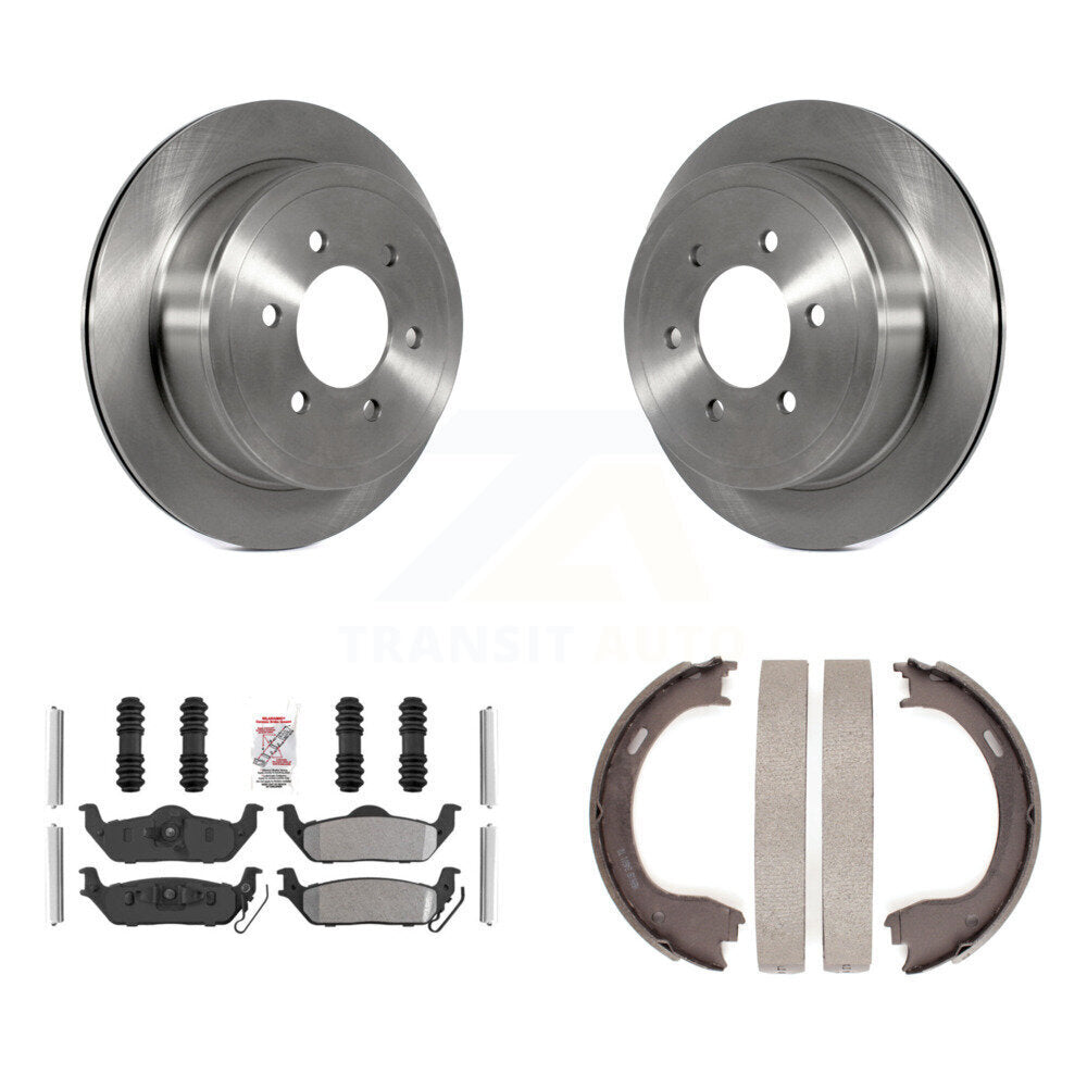 Rear Disc Rotors Semi-Metallic Pads & Parking Shoes Kit For Ford F-150 With 6 Lug Wheels K8A-108497