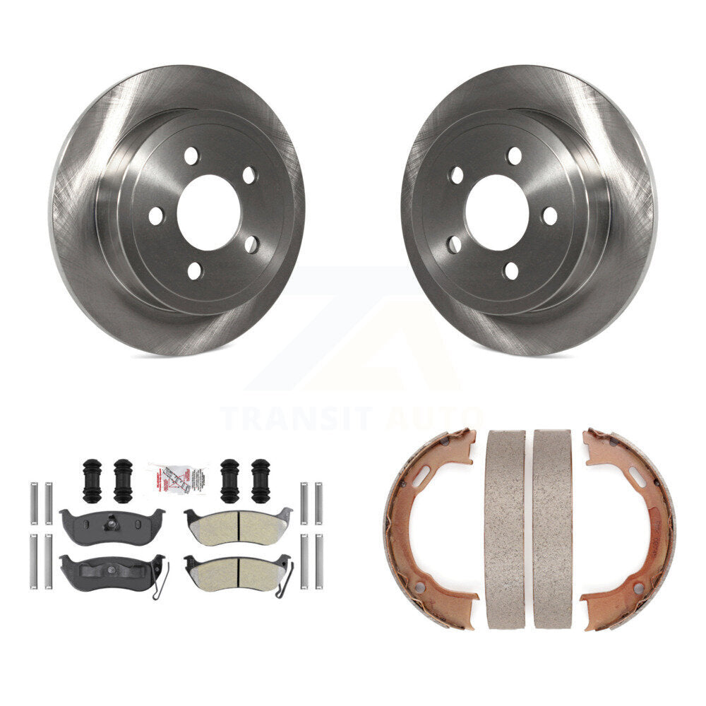 Rear Disc Rotors Semi-Metallic Pads Parking Brake Shoes Kit For Jeep Liberty Wrangler TJ K8A-108552