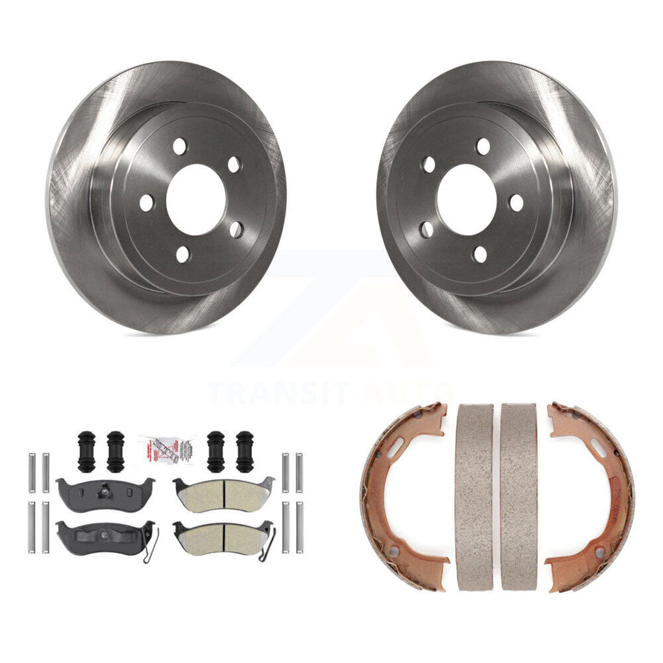 Rear Disc Rotors Semi-Metallic Pads Parking Brake Shoes Kit For Jeep Liberty Wrangler TJ K8A-108552