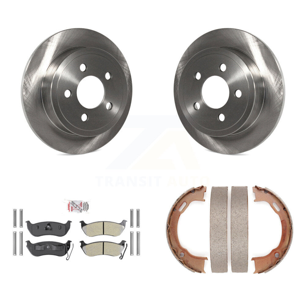 Rear Disc Rotors Semi-Metallic Pads Parking Brake Shoes Kit For Jeep Liberty Wrangler TJ K8A-108553