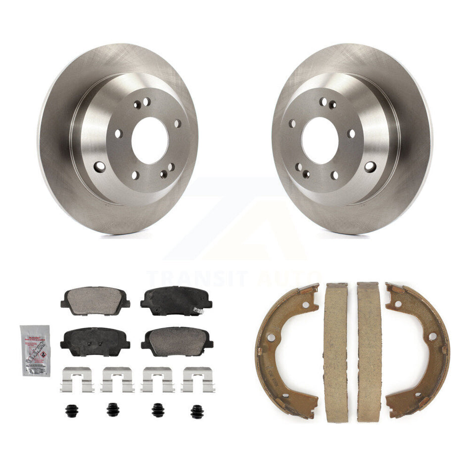 Rear Disc Rotors Ceramic Pads & Parking Brake Shoes Kit For Hyundai Santa Fe Kia Sorento K8A-108559