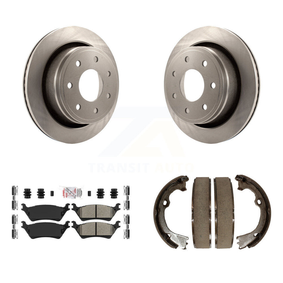 Rear Disc Rotors Semi-Metallic Pads & Parking Shoes Kit For Ford F-150 With 7 Lug Wheels K8A-108587