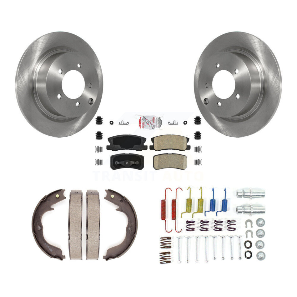 Rear Disc Rotors Ceramic Pads Parking Shoes Hardware Kit For 08 Mitsubishi Outlander 2.4L K8A-108658