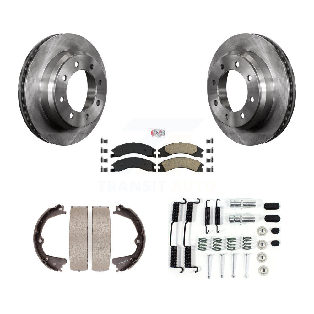 Rear Disc Rotors Ceramic Pads Parking Shoes Hardware Kit For Ford E-350 Super Duty E-250 K8A-108673