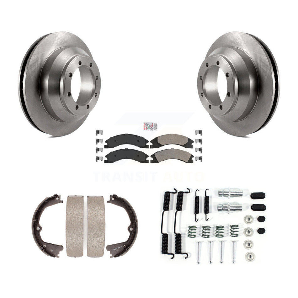 Rear Disc Rotors Semi-Metallic Pads Parking Shoes Hardware Kit For Ford E-350 Super Duty K8A-108675