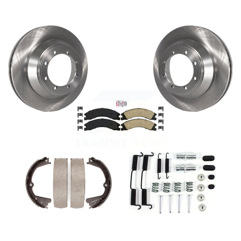 Rear Disc Rotors Ceramic Pads Parking Brake Shoes Hardware Kit For Ford E-450 Super Duty K8A-108678
