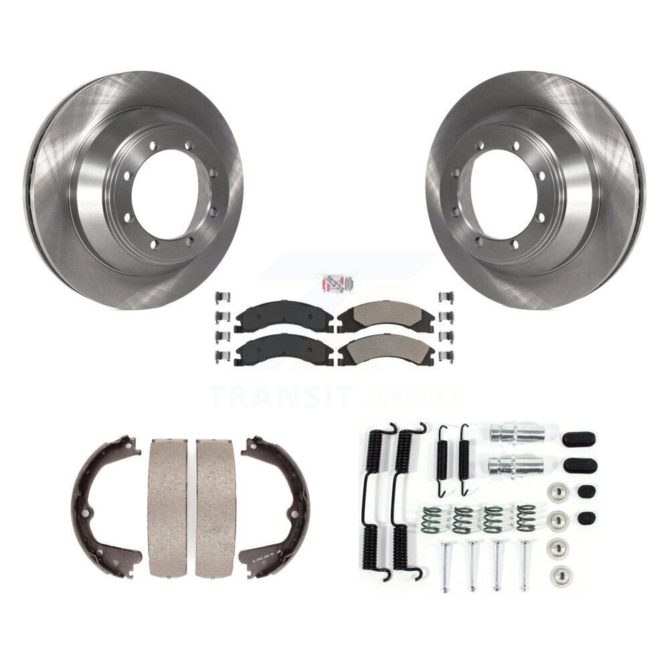 Rear Disc Rotors Semi-Metallic Pads Parking Shoes Hardware Kit For Ford E-450 Super Duty K8A-108680