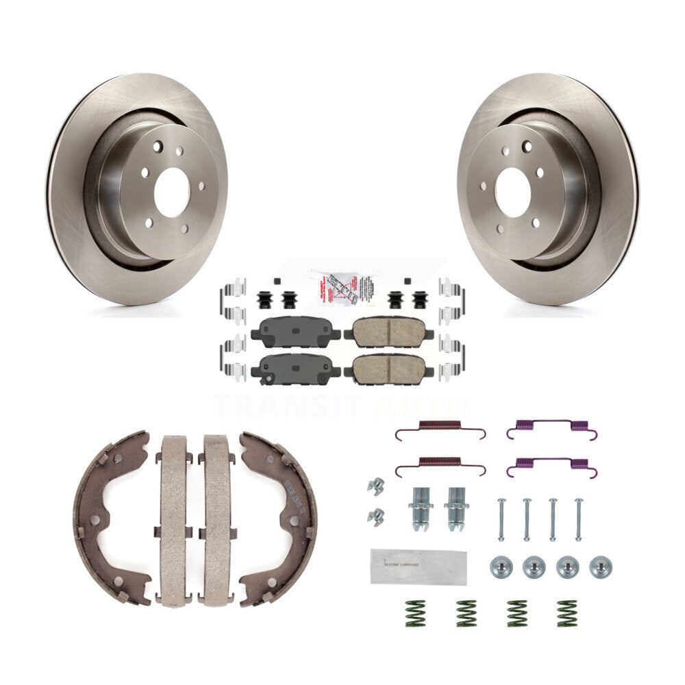 Rear Disc Rotors Ceramic Pads Parking Brake Shoes & Hardware Kit For INFINITI G37 G35 Q60 K8A-108684
