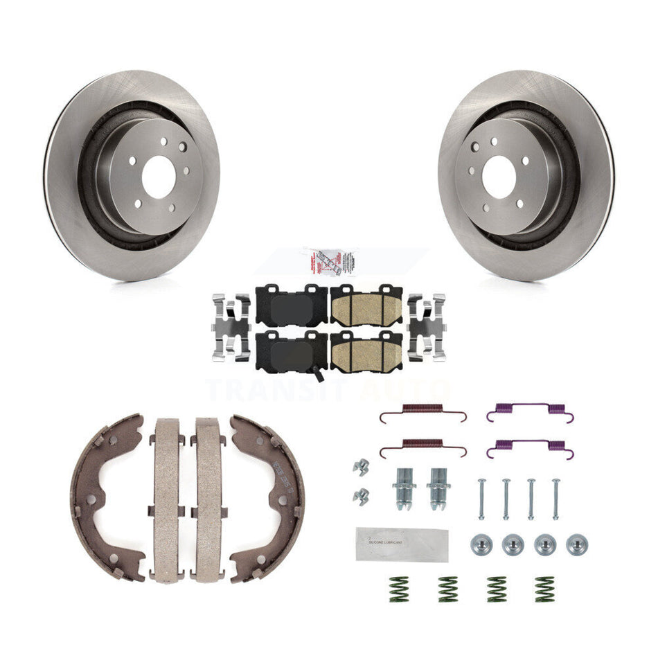 Rear Disc Rotors Ceramic Pads Parking Shoes Hardware Kit For INFINITI G37 Nissan 370Z Q60 K8A-108685