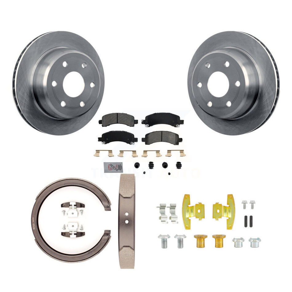 Rear Disc Rotors Semi-Metallic Pads Parking Shoes Hardware Kit For Chevrolet GMC Express K8A-108707
