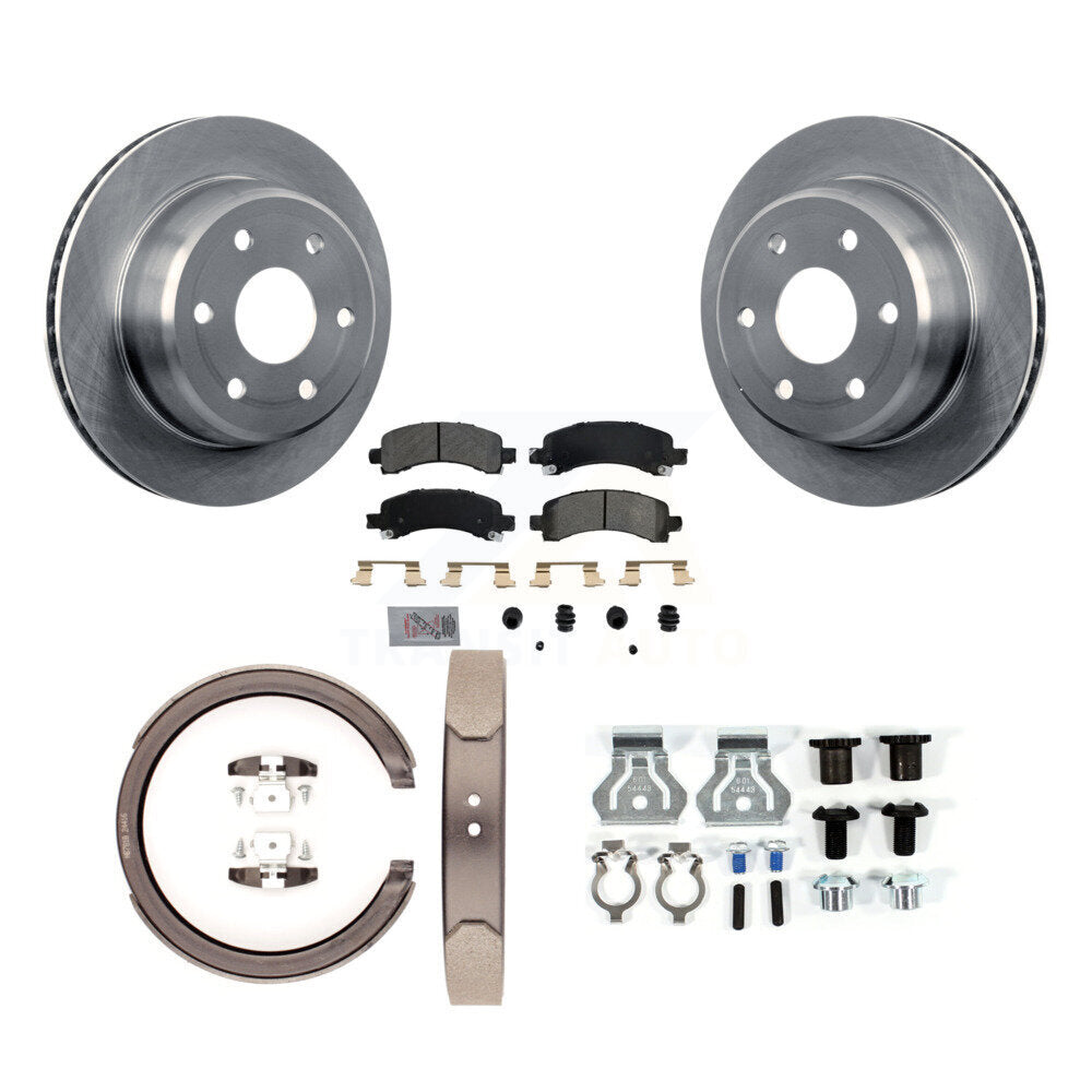 Rear Disc Rotors Semi-Metallic Pads Parking Shoes Hardware Kit For GMC Yukon XL 1500 RWD K8A-108717