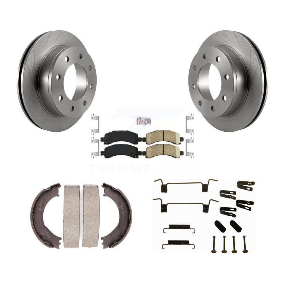 Rear Disc Rotors Ceramic Pads Parking Shoes & Hardware Kit For Chevrolet Express 3500 GMC K8A-108735