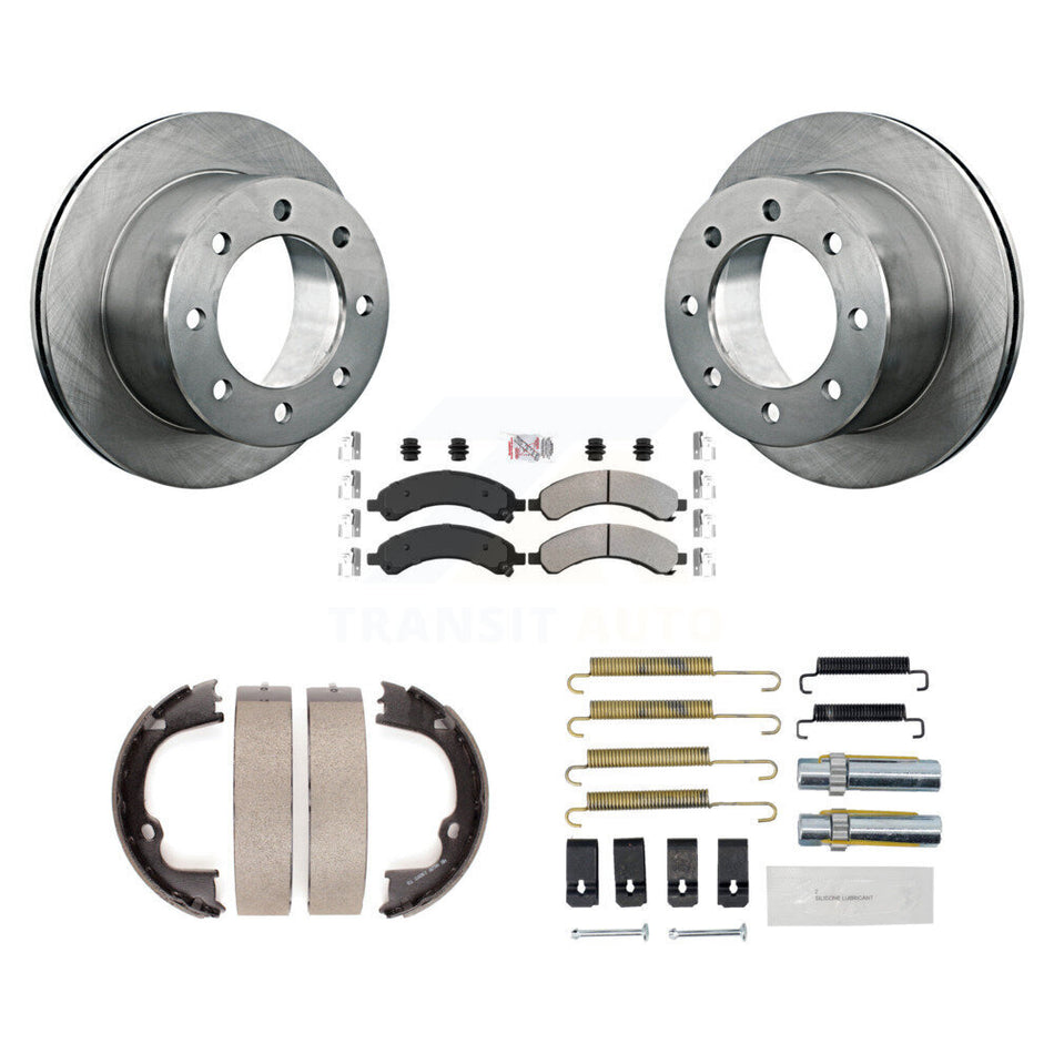 Rear Disc Rotors Semi-Metallic Pads Parking Brake Shoes Hardware Kit For GMC Savana 3500 K8A-108742
