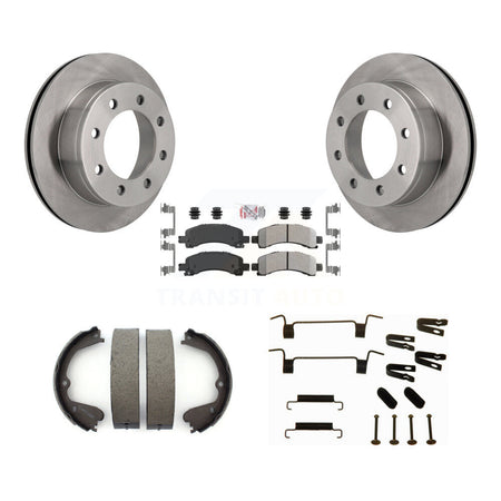 Rear Disc Rotors Semi-Metallic Pads Parking Brake Shoes Hardware Kit For GMC Savana 3500 K8A-108746