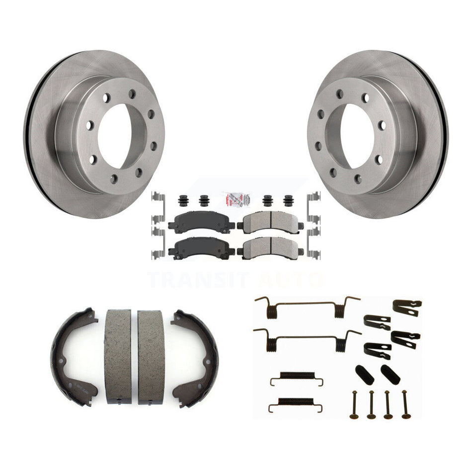 Rear Disc Rotors Semi-Metallic Pads Parking Brake Shoes Hardware Kit For GMC Savana 3500 K8A-108746