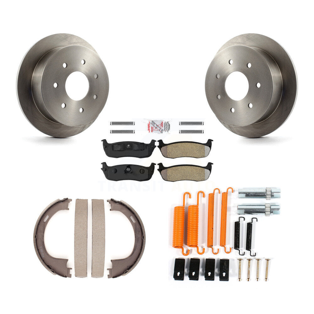 Rear Disc Rotors Semi-Metallic Pads Parking Brake Shoes And Hardware Kit For Ford F-250 K8A-108772