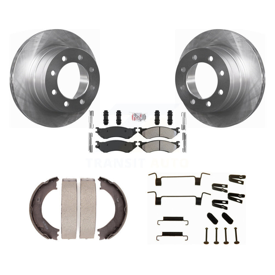 Rear Disc Rotors Semi-Metallic Pads Parking Shoes & Hardware Kit For Dodge Ram 2500 3500 K8A-108775