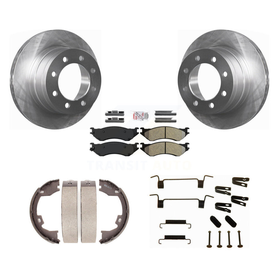 Rear Disc Rotors Semi-Metallic Pads Parking Shoes & Hardware Kit For Dodge Ram 1500 3500 K8A-108778