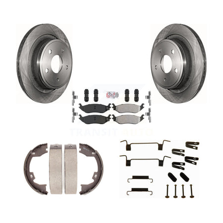 Rear Disc Rotors Semi-Metallic Pads Parking Brake Shoes & Hardware Kit For Dodge Ram 1500 K8A-108781