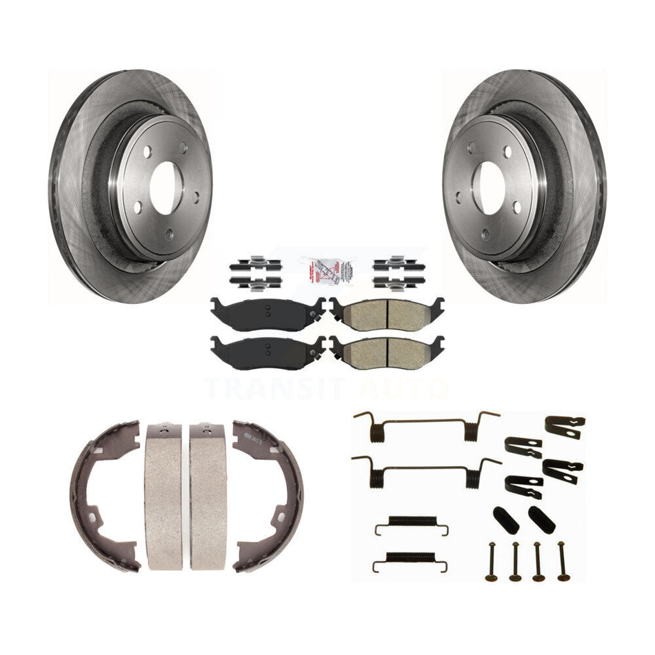 Rear Disc Rotors Semi-Metallic Pads Parking Brake Shoes & Hardware Kit For Dodge Ram 1500 K8A-108784