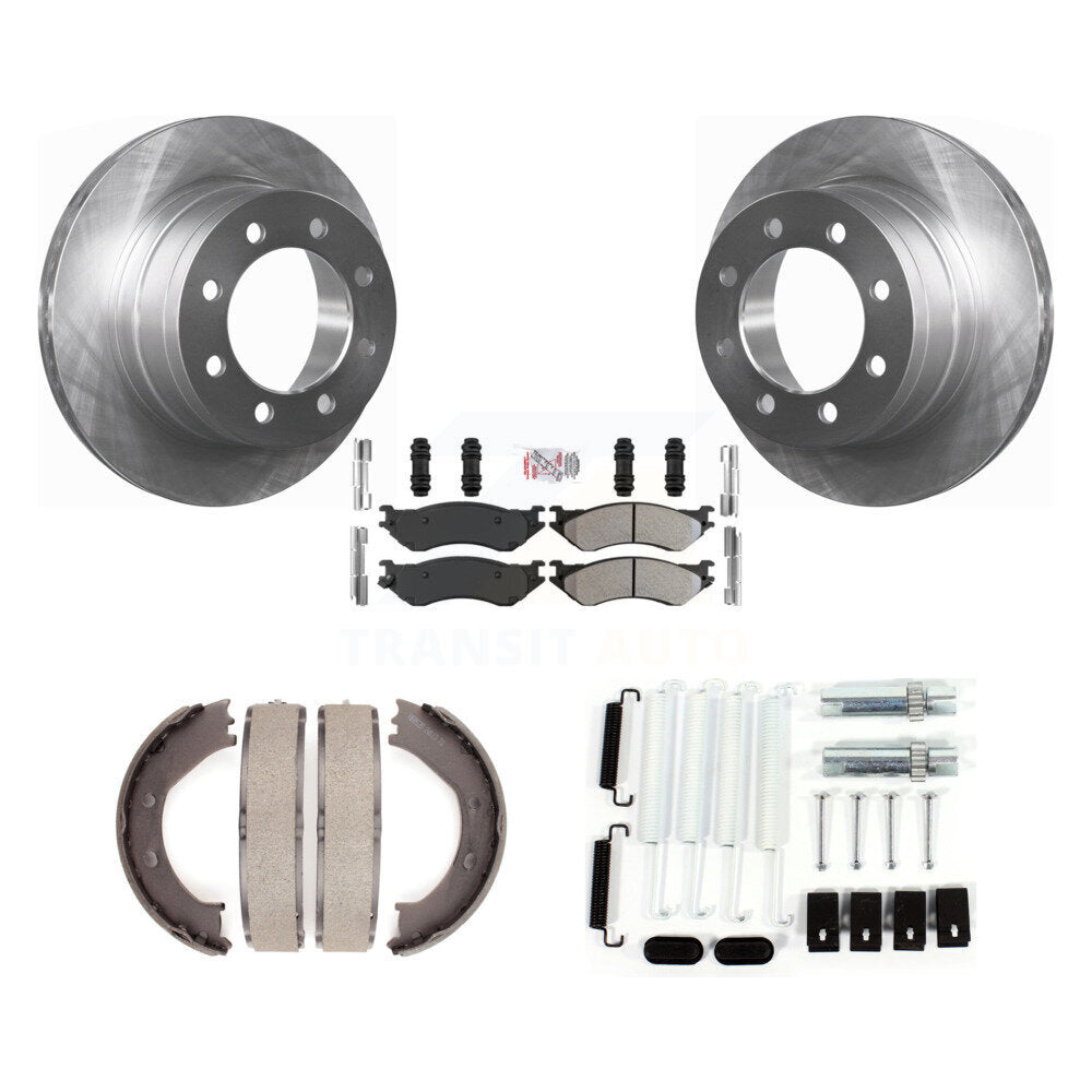 Rear Disc Rotors Semi-Metallic Pads Parking Brake Shoes & Hardware Kit For Dodge Ram 1500 K8A-108787
