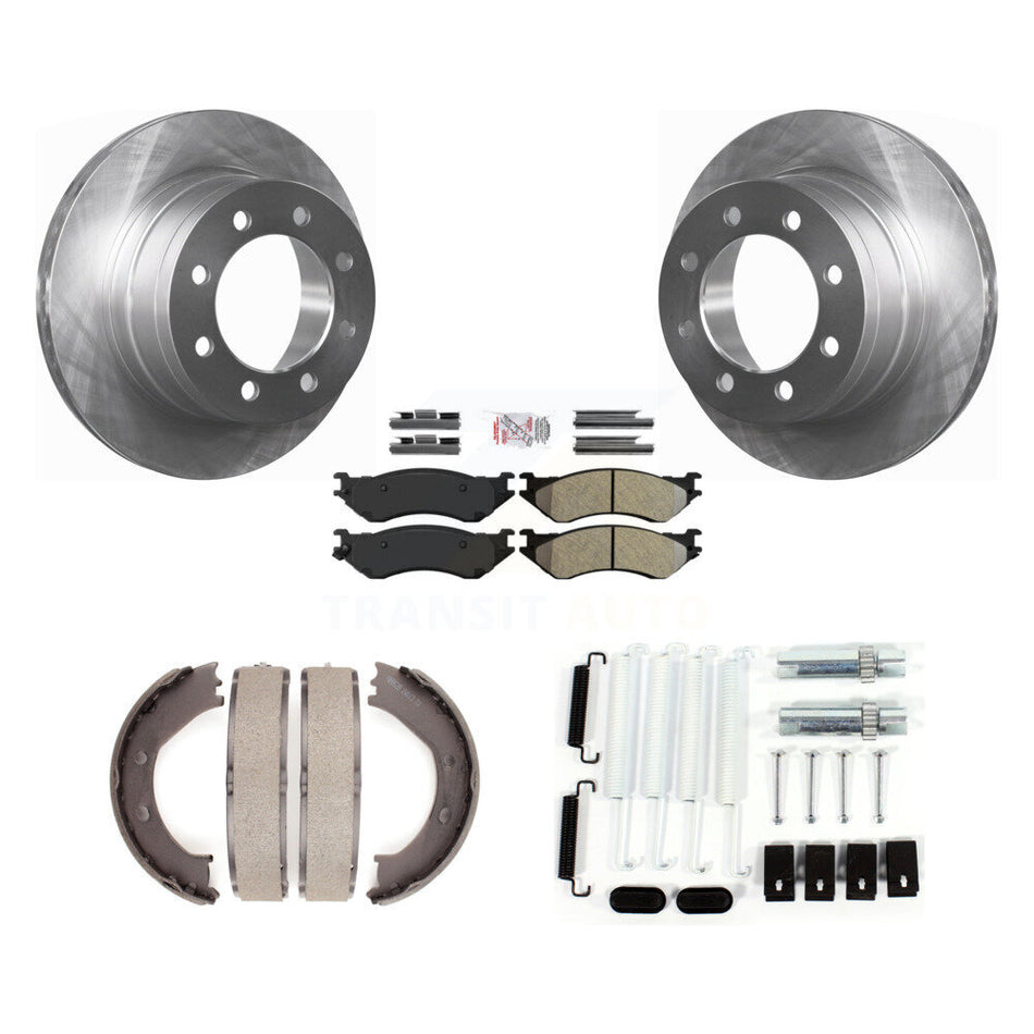Rear Disc Rotors Semi-Metallic Pads Parking Brake Shoes & Hardware Kit For Dodge Ram 1500 K8A-108788