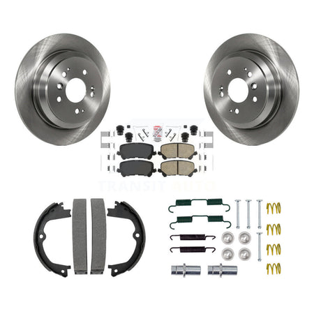 Rear Disc Rotors Ceramic Pads Parking Brake Shoes Hardware Kit For Honda Pilot Ridgeline K8A-108794