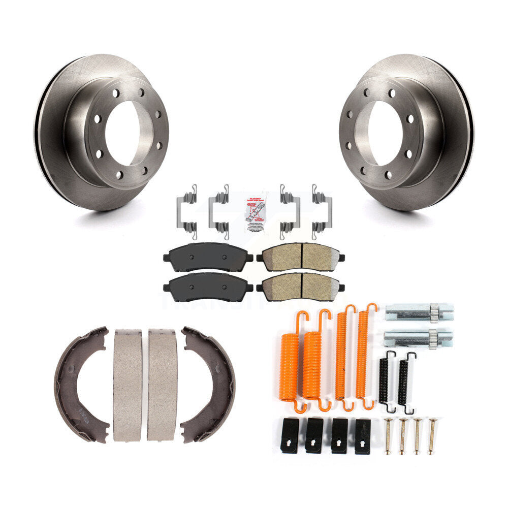 Rear Disc Rotors Semi-Metallic Pads Parking Shoes Hardware Kit For Ford F-350 Super Duty K8A-108823