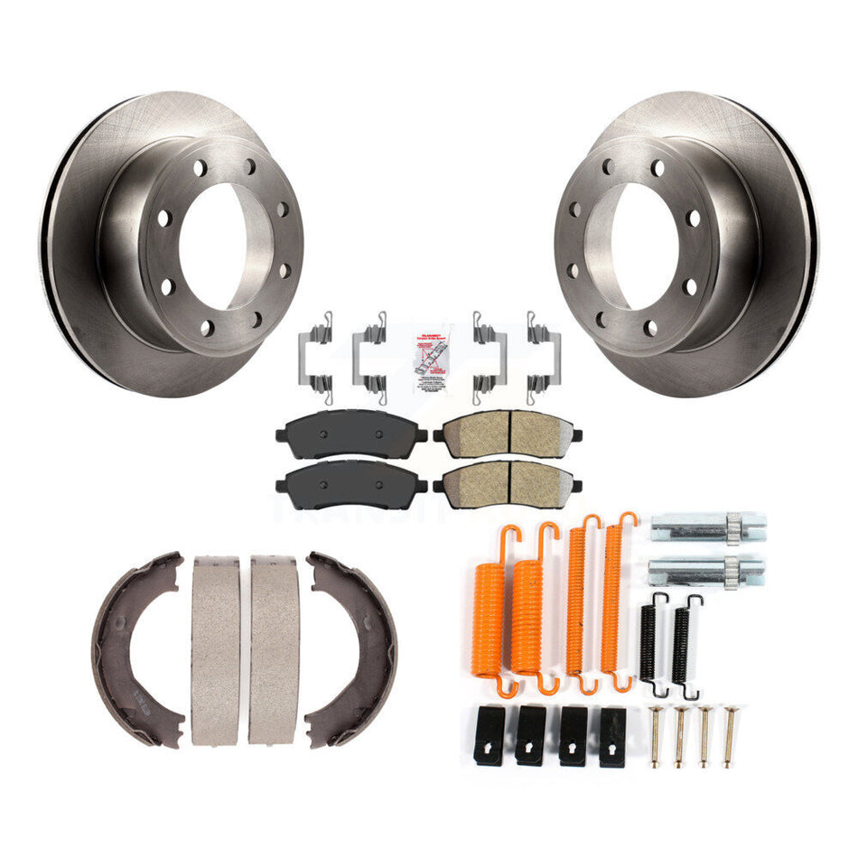 Rear Disc Rotors Semi-Metallic Pads Parking Shoes Hardware Kit For Ford F-350 Super Duty K8A-108823