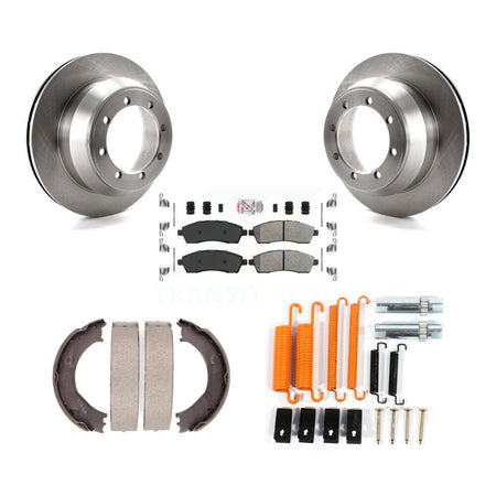 Rear Disc Rotors Semi-Metallic Pads Parking Shoes Hardware Kit For Ford F-350 Super Duty K8A-108824