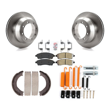 Rear Disc Rotors Semi-Metallic Pads Parking Shoes Hardware Kit For Ford F-350 Super Duty K8A-108825