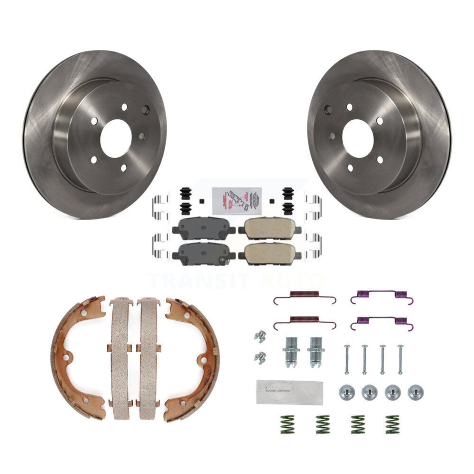 Rear Disc Rotors Ceramic Pads Parking Shoes & Hardware Kit For INFINITI FX35 Nissan Quest K8A-108845
