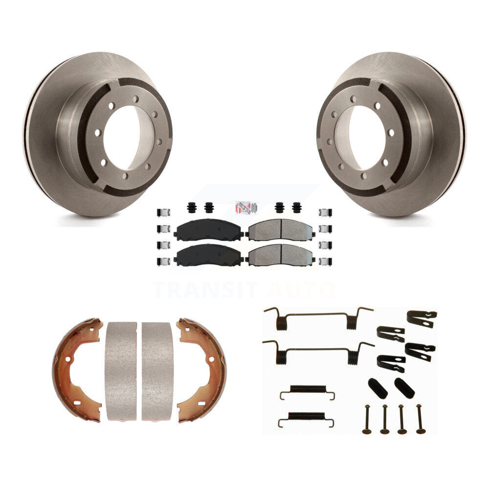 Rear Disc Rotors Semi-Metallic Pads Parking Shoes Hardware Kit For Ford F-450 Super Duty K8A-108852